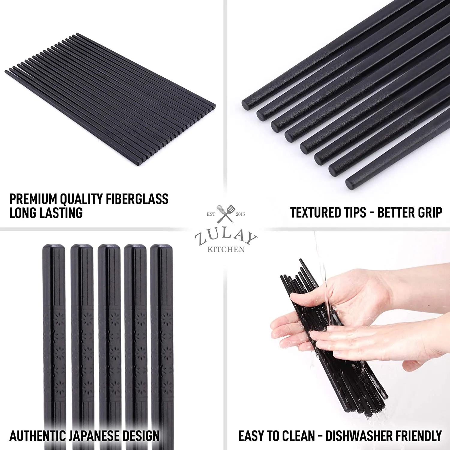 (10 Pairs) Fiberglass Japanese Chopsticks Reusable & Durable Design