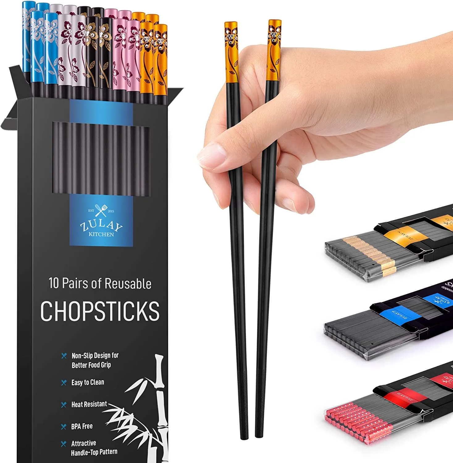 (10 Pairs) Fiberglass Japanese Chopsticks Reusable & Durable Design