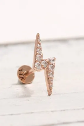 14k 18K Solid Gold Lightning Bolt Cz Tragus Helix Conch Cartilage Externally Threaded Flat Back Earring Labret