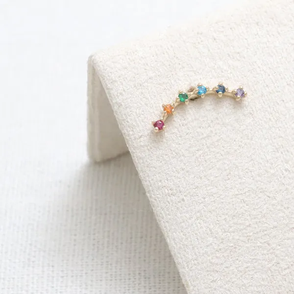 14k 18K Solid Gold Rainbow Cz Tragus Helix Conch Cartilage Externally Threaded Flat Back Earring Labret