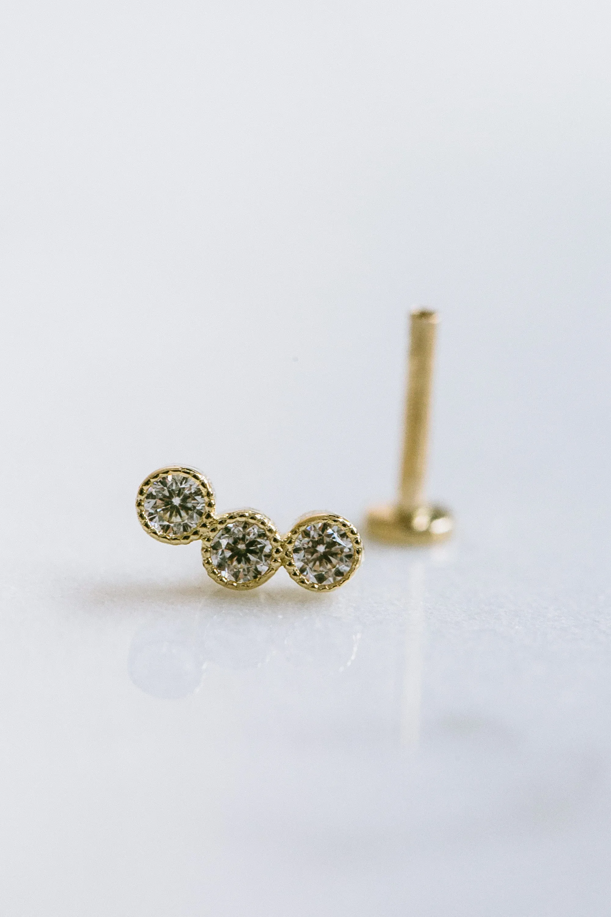 14k Gold Cz or Genuine Diamond Cartilage Tragus Helix Internally Threaded Curved Bar Flat Back Earring Labret