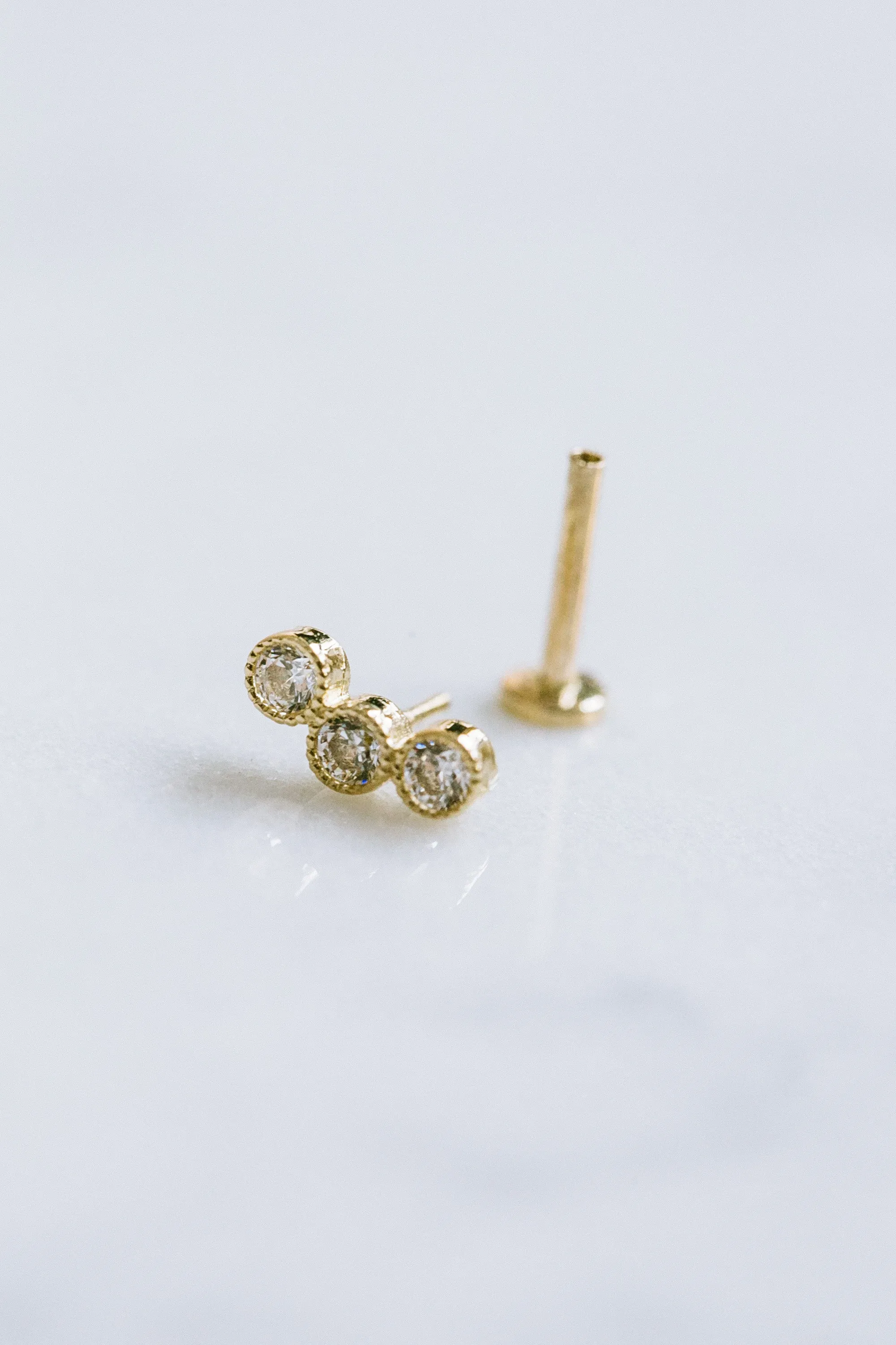 14k Gold Cz or Genuine Diamond Cartilage Tragus Helix Internally Threaded Curved Bar Flat Back Earring Labret