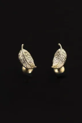 14k Gold Leaf Feather Wing Internally Threaded Flat Back Earring Labret Piercing