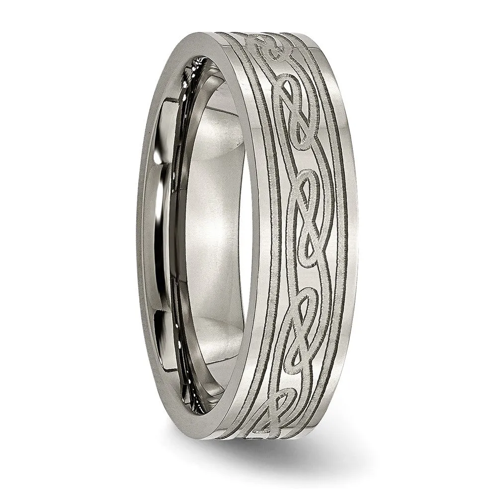 6mm Titanium Laser Etched Celtic Knot Flat Comfort Fit Band