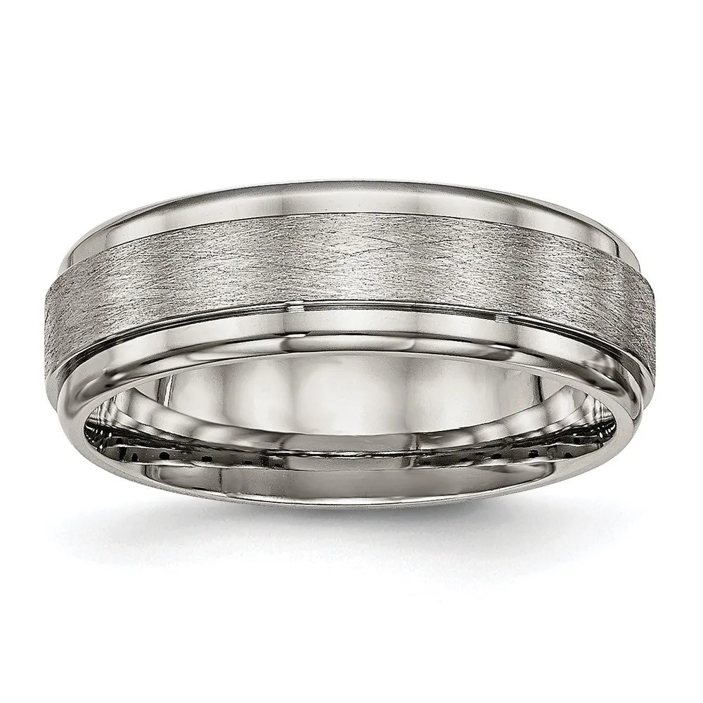 7mm Titanium Brushed Flat Ridged Edge Comfort Fit Band