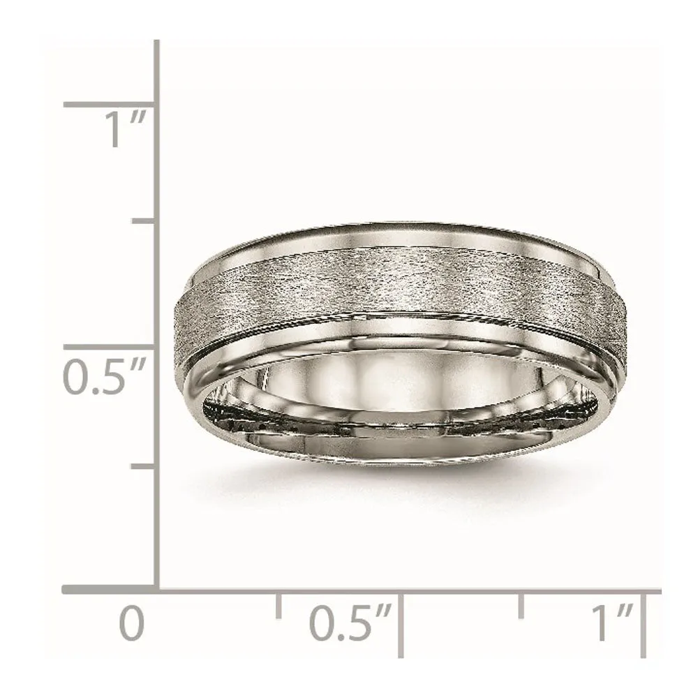 7mm Titanium Brushed Flat Ridged Edge Comfort Fit Band