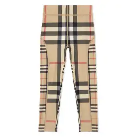 Beige Checked Nylon Leggings