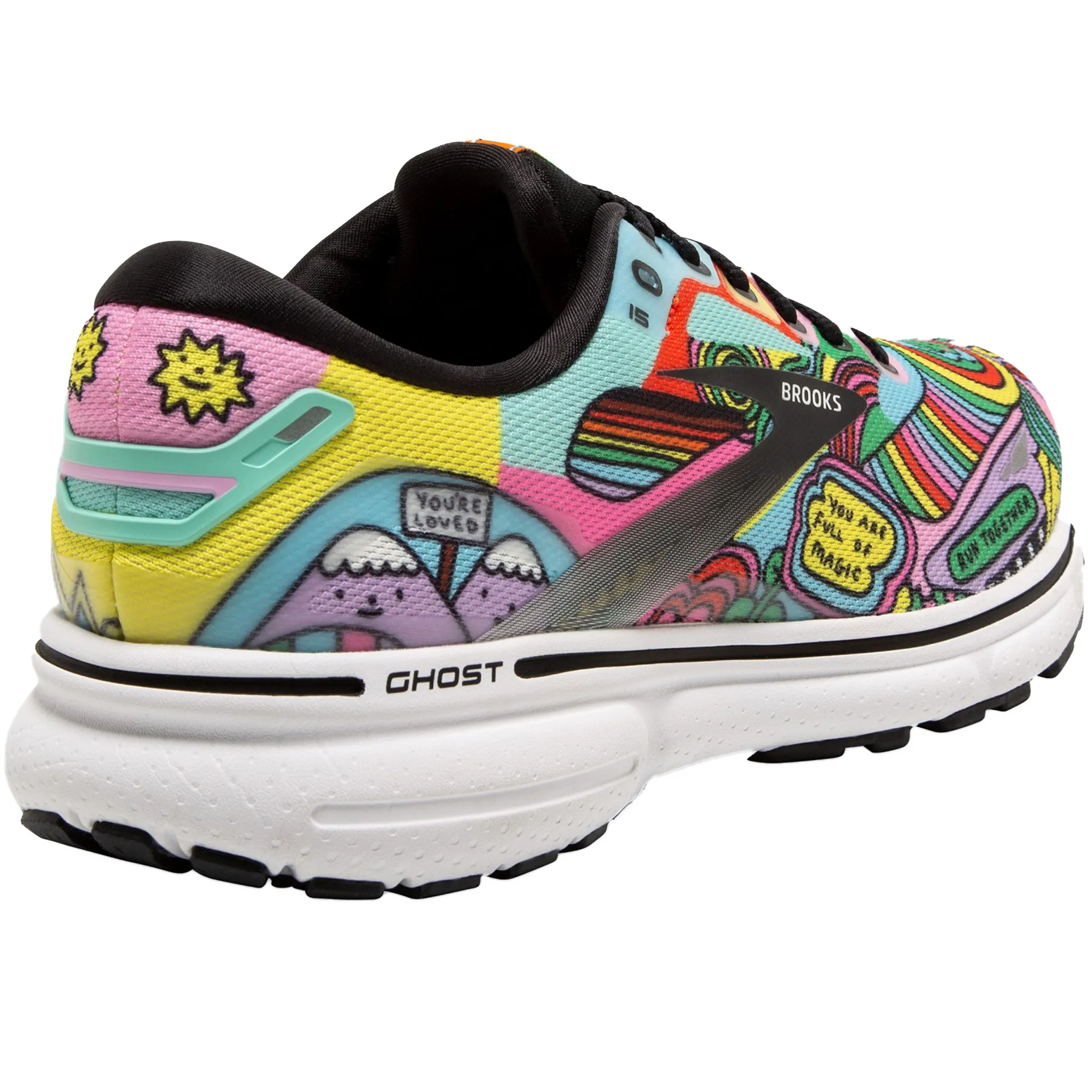 Brooks Women's 120380 058 Ghost 15 Run Proud Black White Multi Cushion Neutral Running Shoes