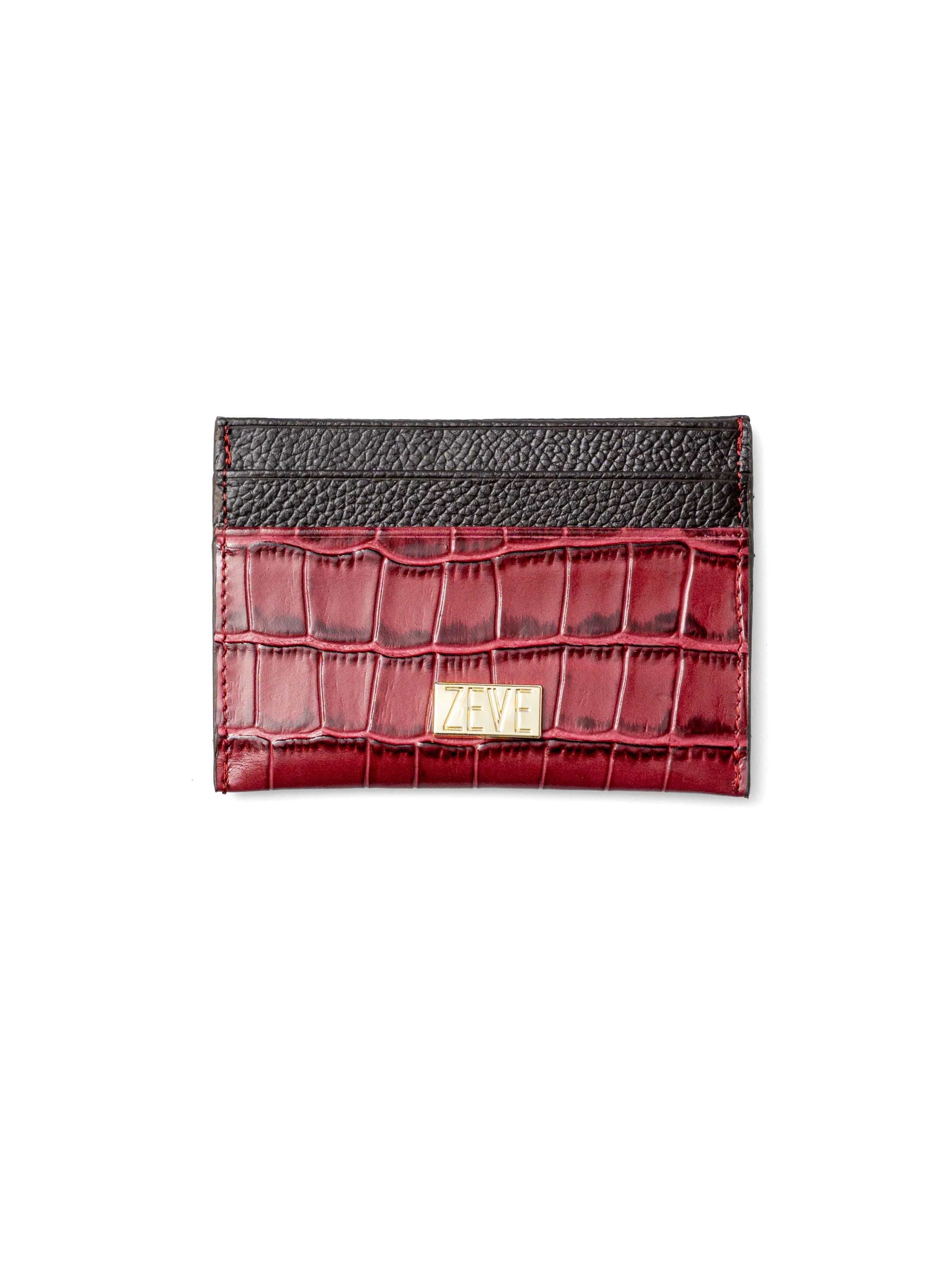 Card Holder - Red Burgundy Polished Croco Leather