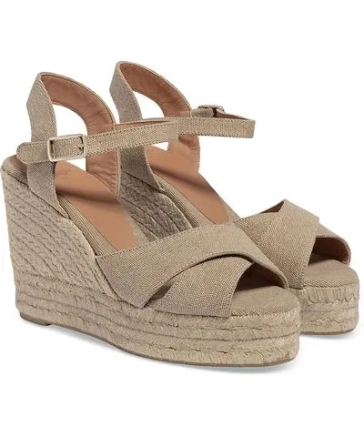 Castañer Carina Womens Canvas Ankle Wrap Wedge Sandals