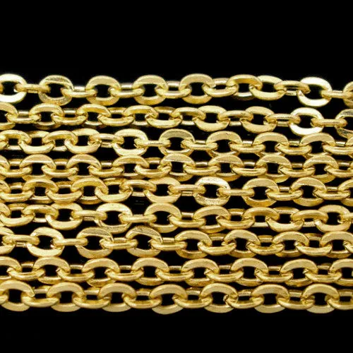 Chain, Iron, Cable Chain, Open Link, Flat, Oval, Gold Plated, 3x2.5mm