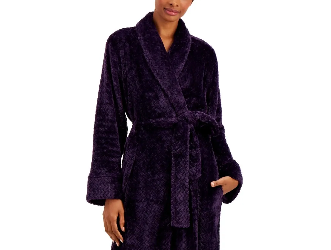 Charter Club Women's Plush Zigzag Long Cozy Plush Wrap Robe Purple Size X-Large