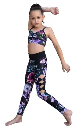 Danshuz Girls Floral Print Leggings with Cut Out - 20408C