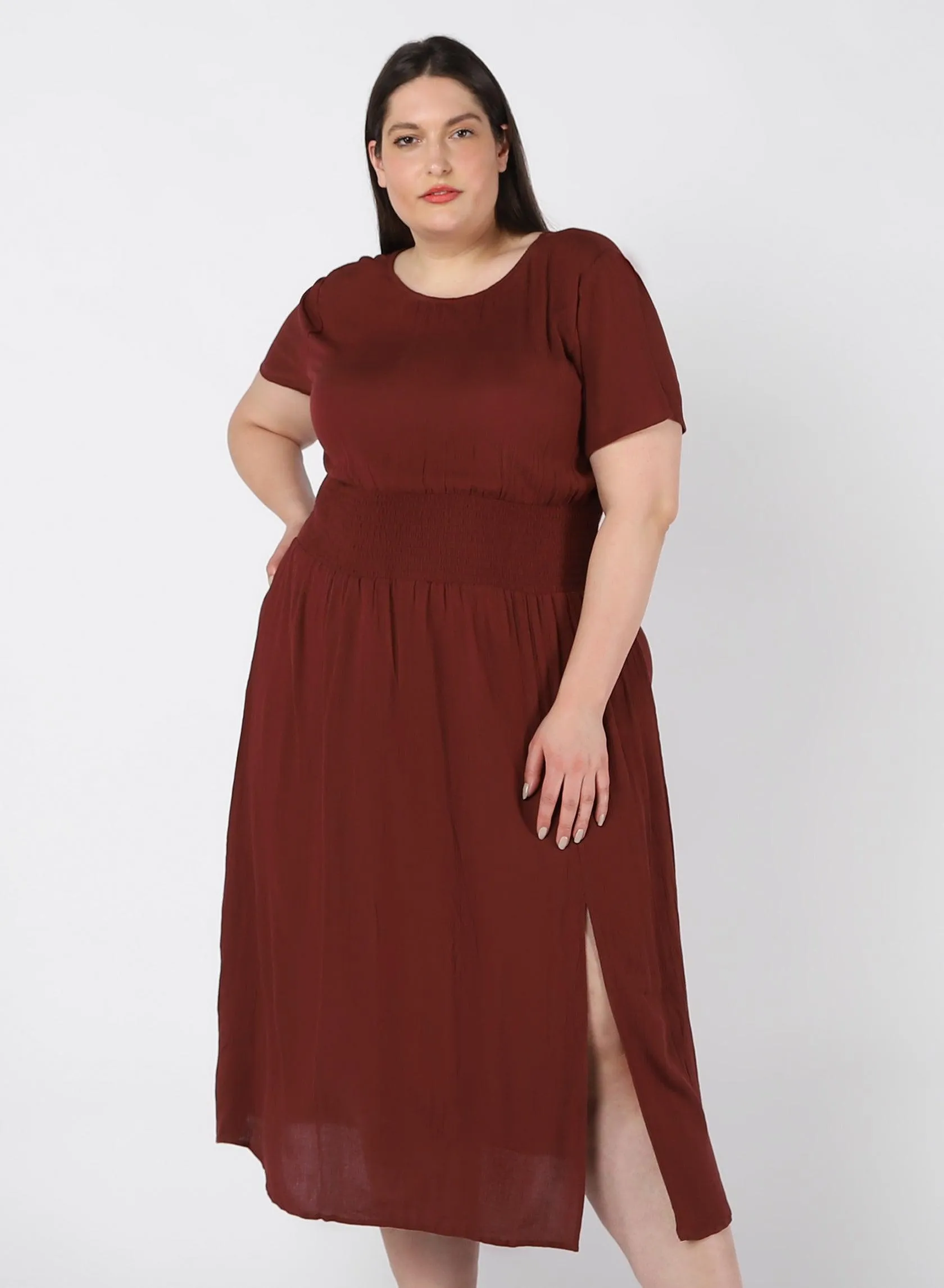 Dex Plus Smocked Waist Maxi Dress In Terracotta