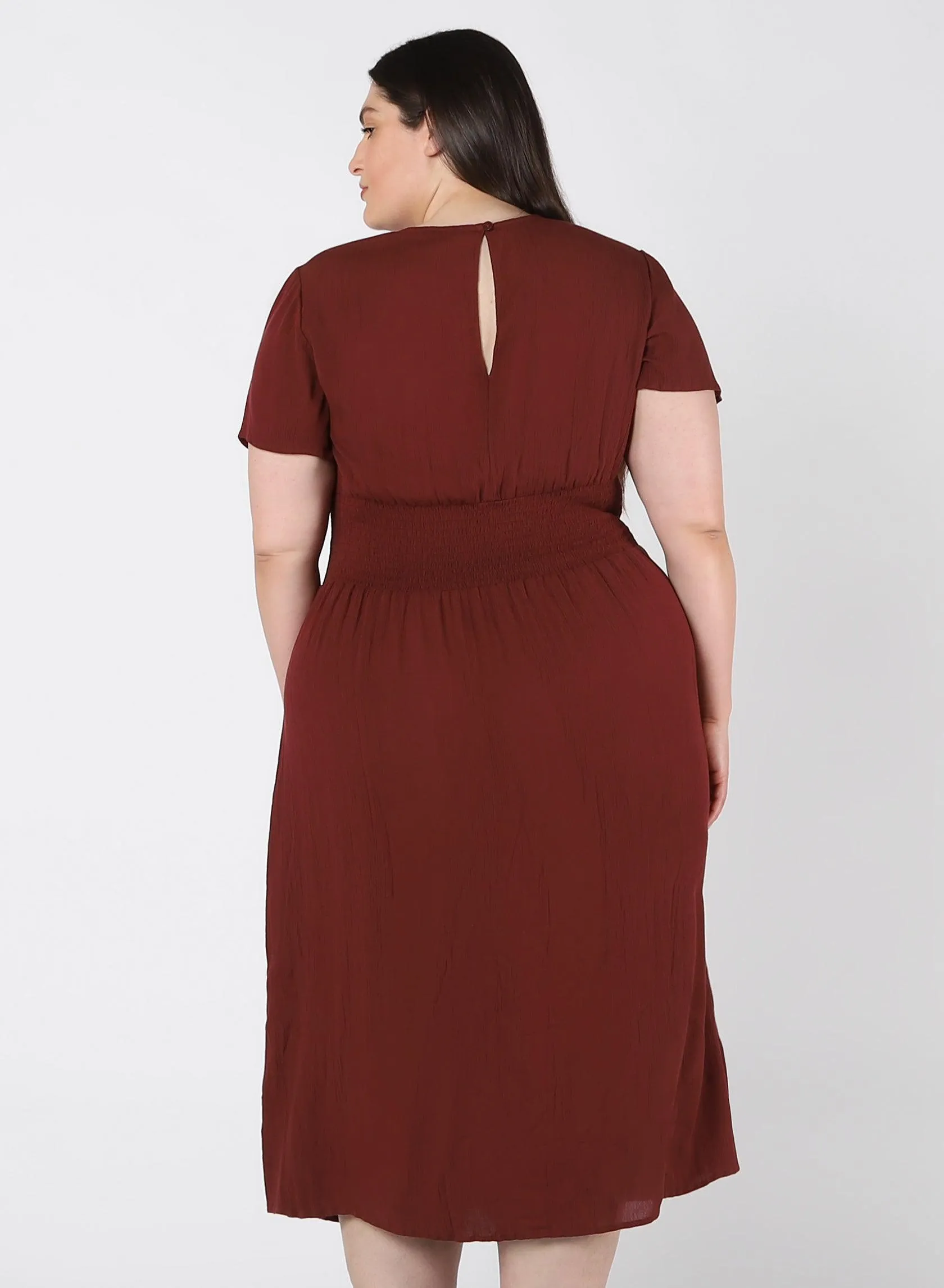 Dex Plus Smocked Waist Maxi Dress In Terracotta