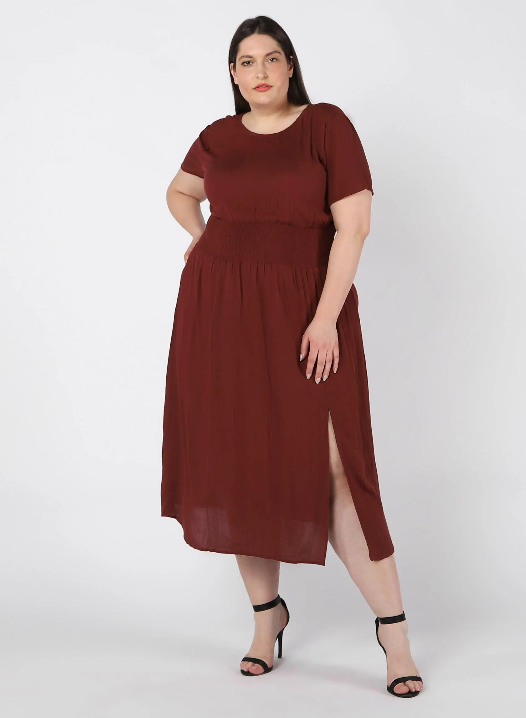 Dex Plus Smocked Waist Maxi Dress In Terracotta