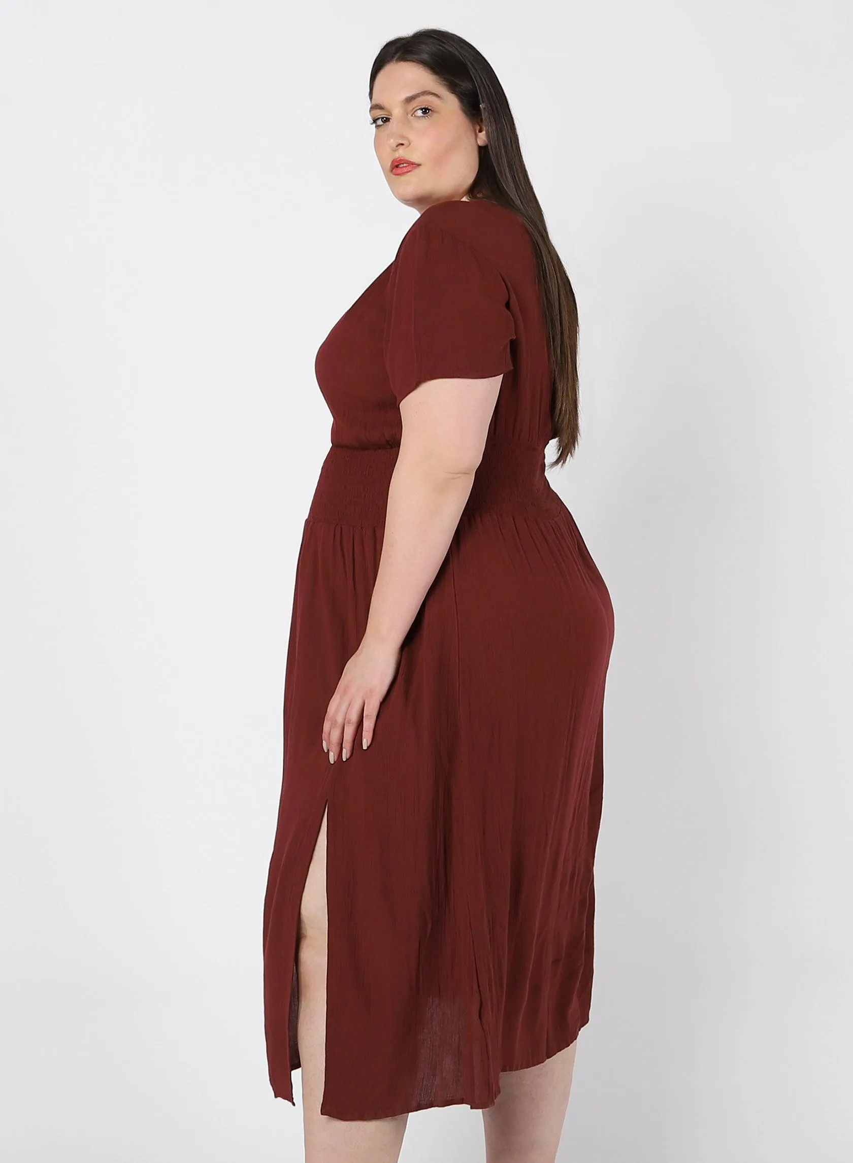 Dex Plus Smocked Waist Maxi Dress In Terracotta