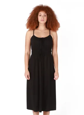 Dex Tie Front Drawstring Midi Dress In Black