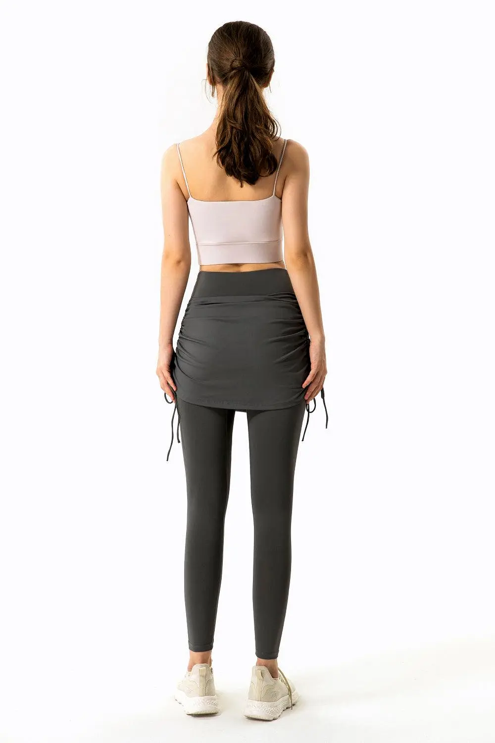 Drawstring Ruched Faux Layered Yoga Leggings