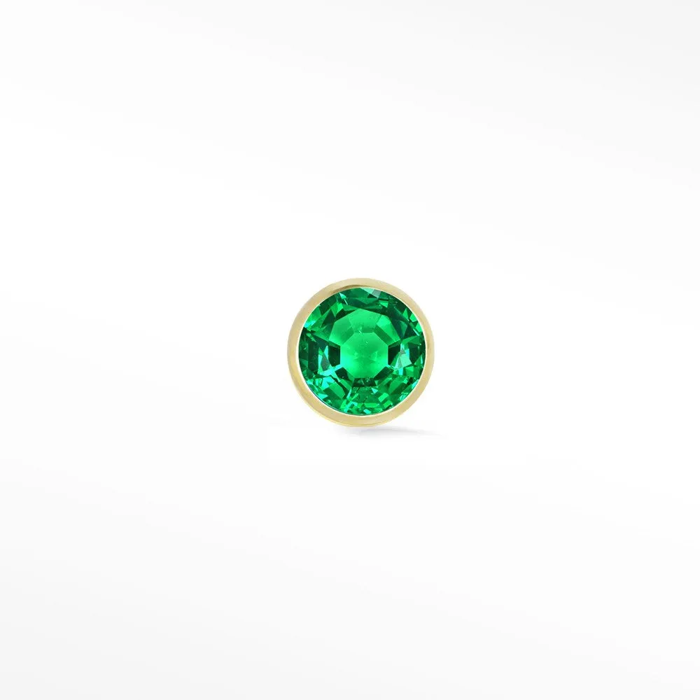 Emerald Flat Back Earring 1.5mm Bezel 14k Yellow