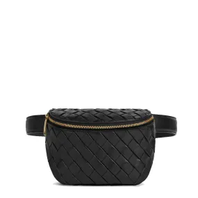 Intrecciato Padded Belt Bag, Black (G)