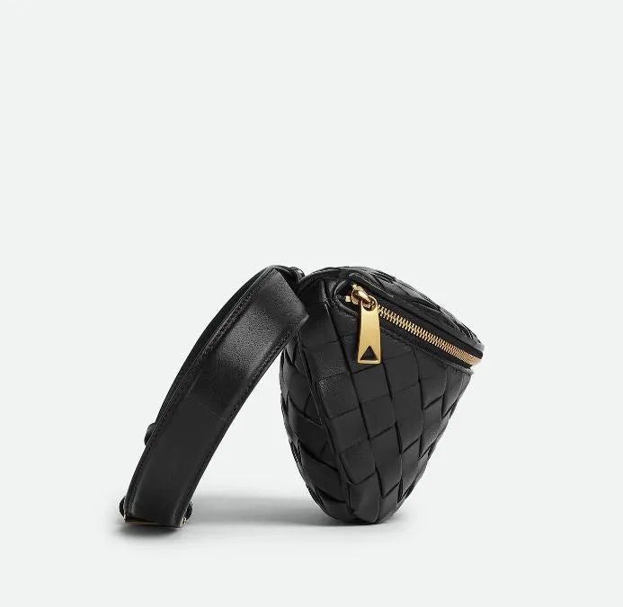 Intrecciato Padded Belt Bag, Black (G)