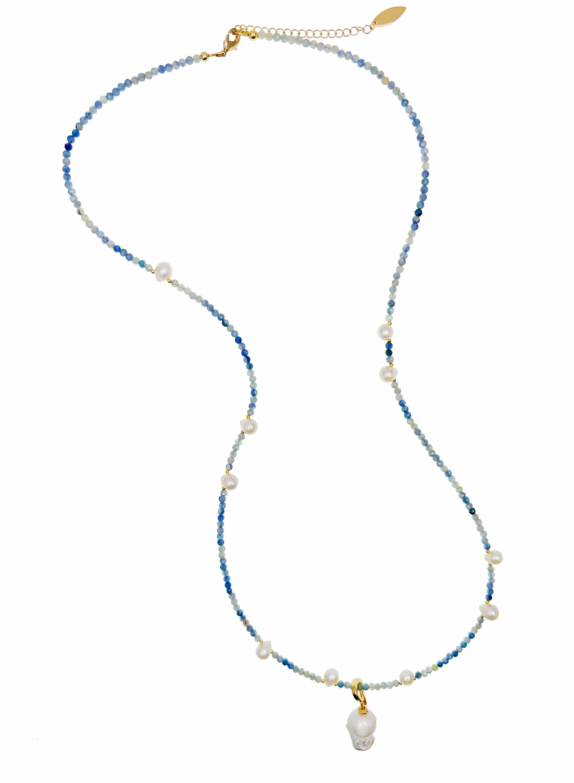 Kyanite with Removable Baroque Pearls Pendant Versatile Necklace JN040