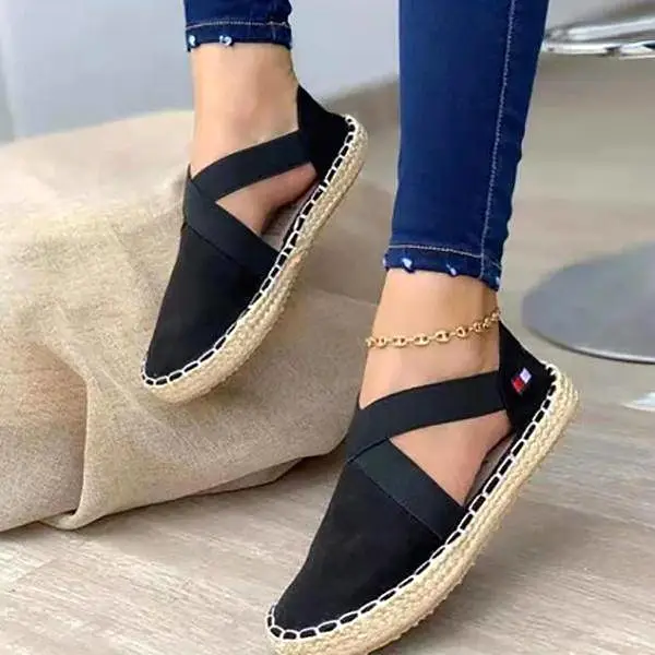 Libiyi Flat Straw Braid Elastic Strap Casual Shoes