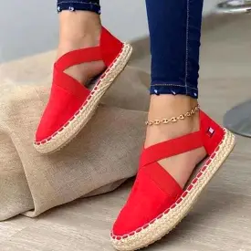 Libiyi Flat Straw Braid Elastic Strap Casual Shoes