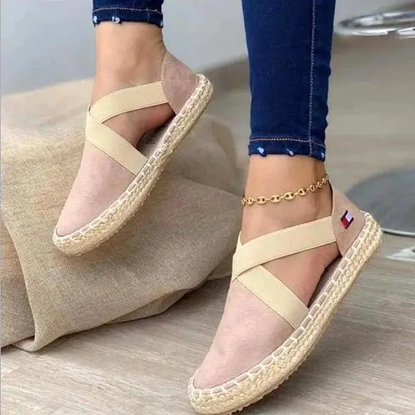 Libiyi Flat Straw Braid Elastic Strap Casual Shoes