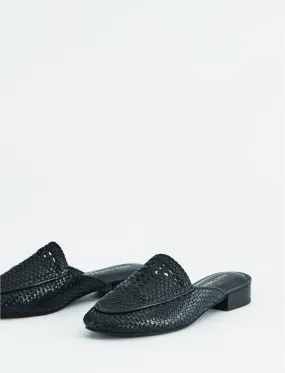 Lucky Brand Salt + Umber Positano Leather Flat Slides In Black, Size 8