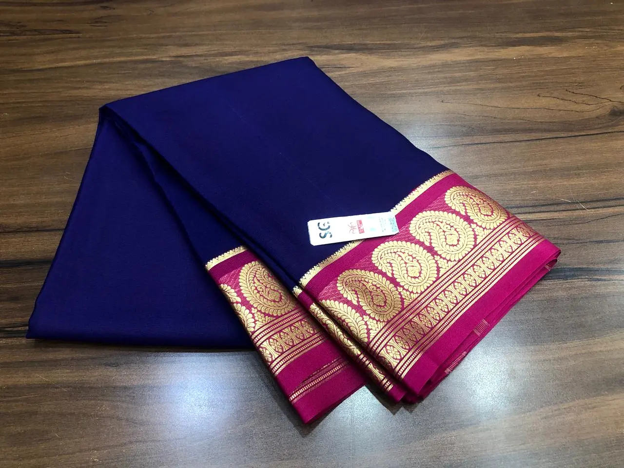 Mahima , Deep Blue and Pink shade Mysore Crepe Silk Saree for Women -PRIYA001MS