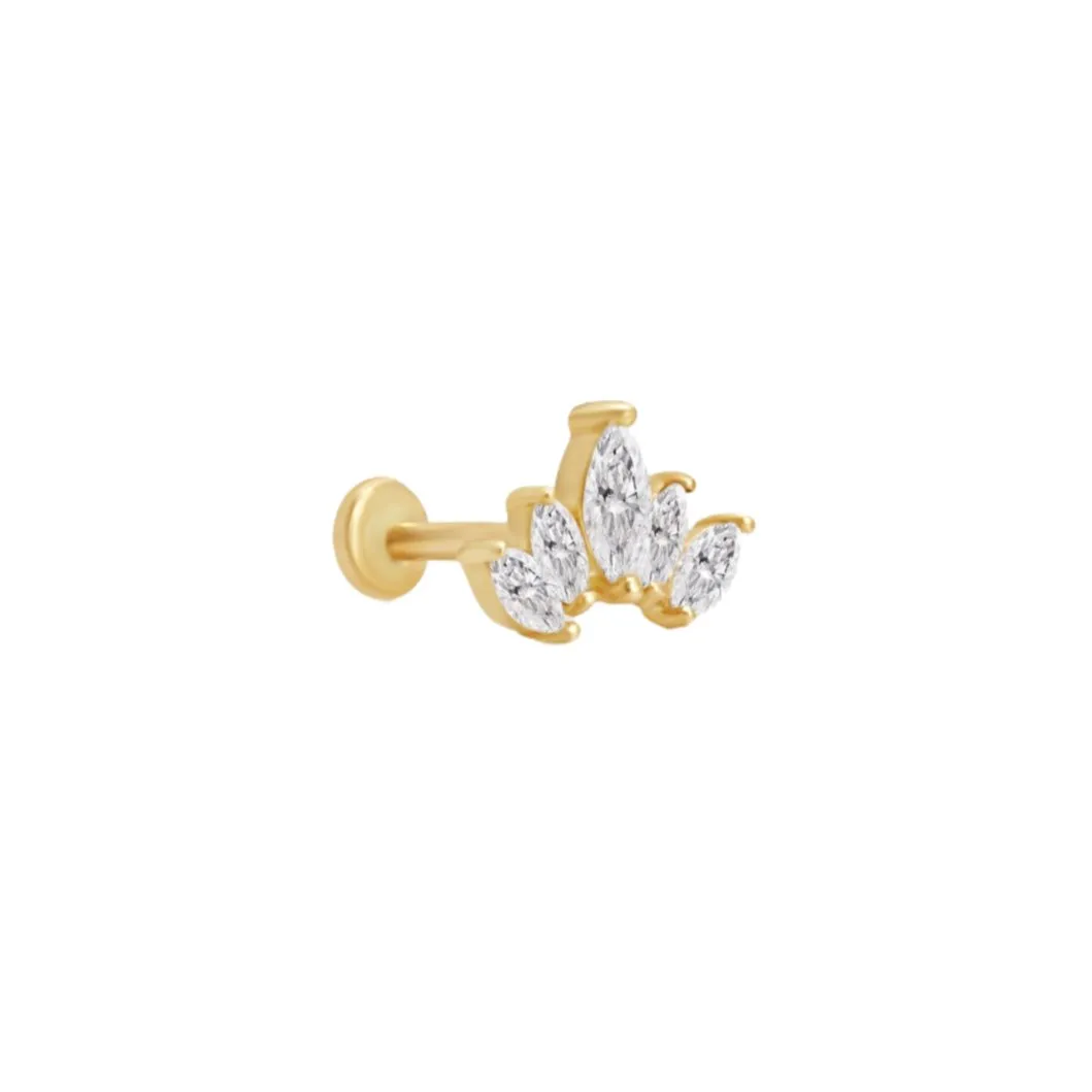 Marquise Cut 5-Petal Lotus Flat Back Stud