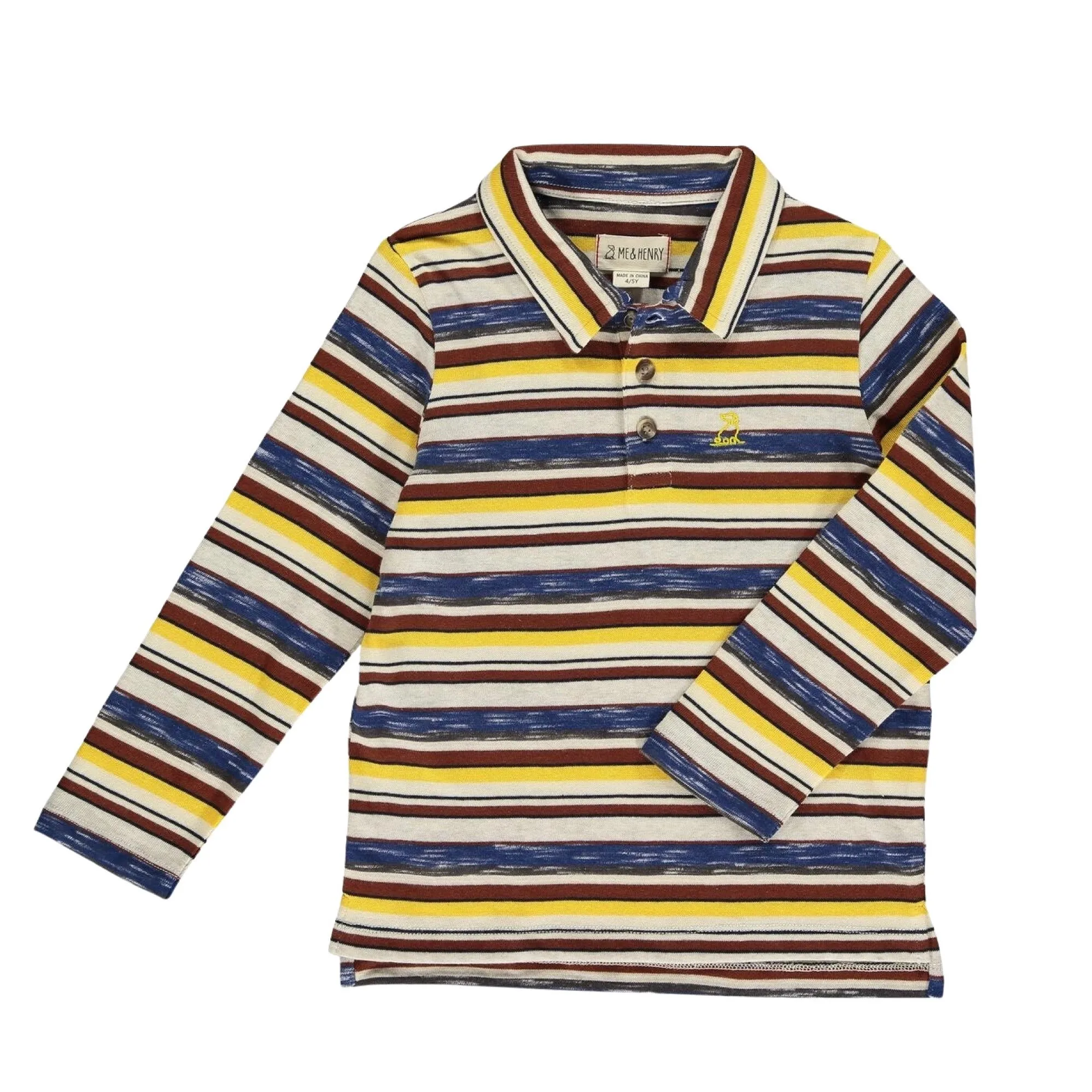 Me & Henry Sumter Pique Polo - Gold/brown/blue stripe