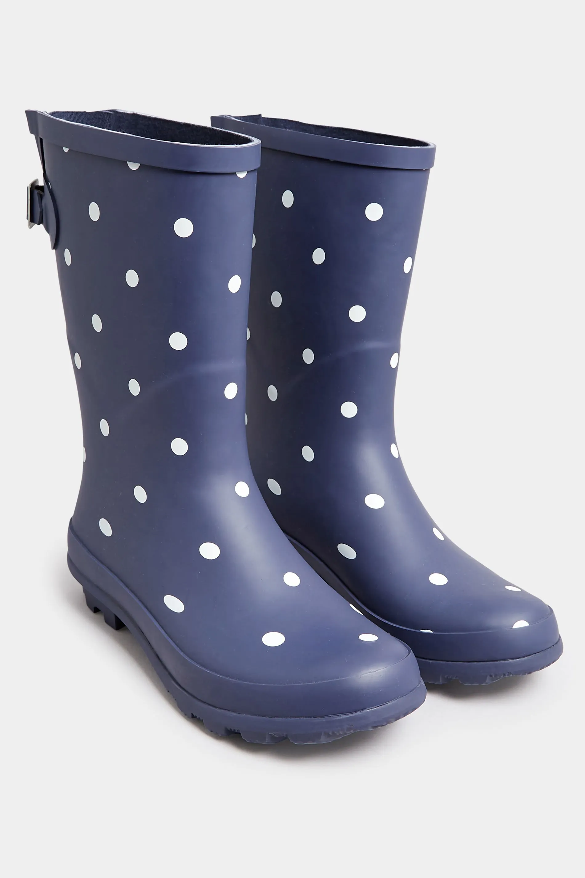 Navy Blue Spot Print Mid Calf Wellies In Wide E Fit