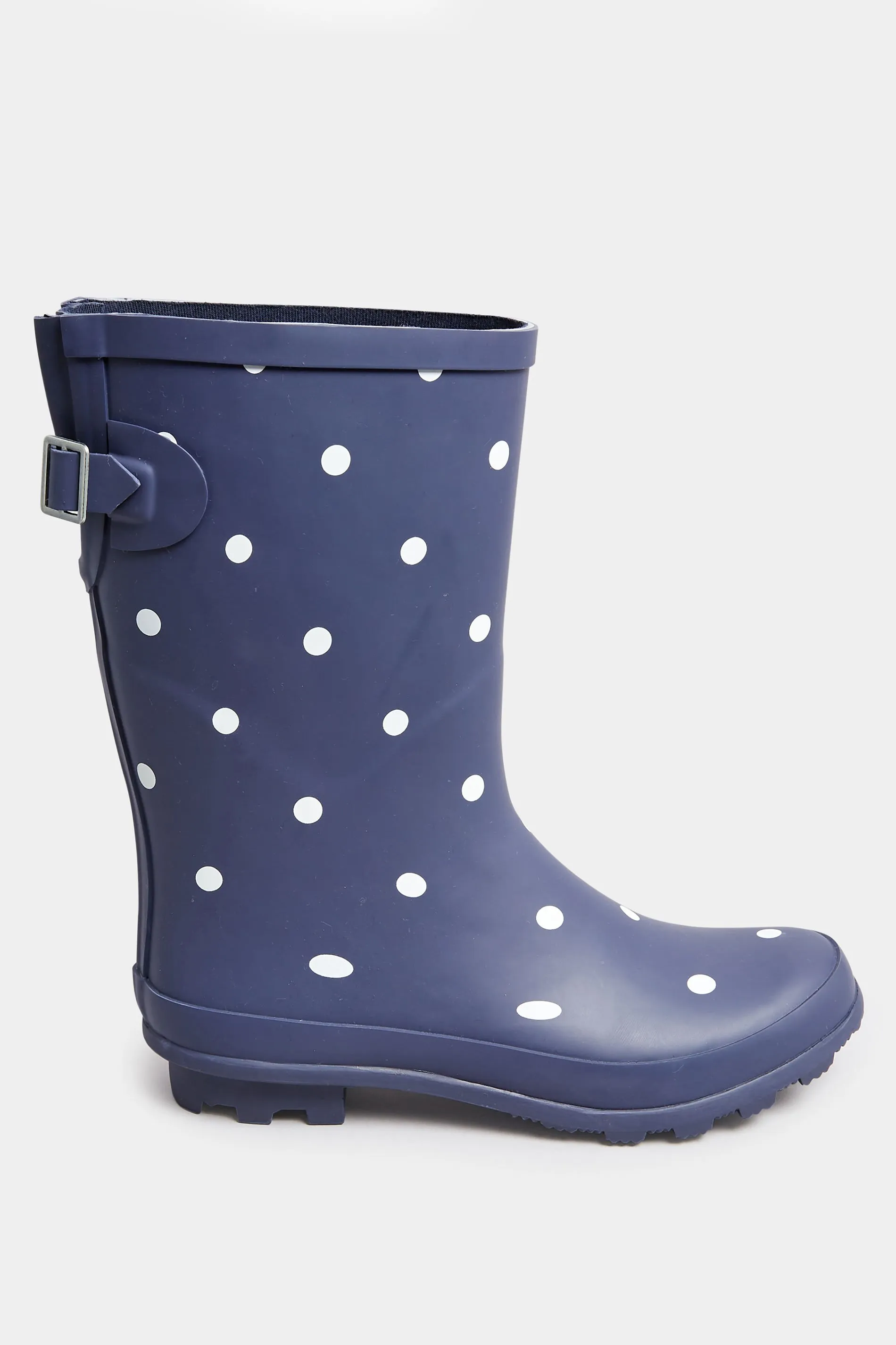 Navy Blue Spot Print Mid Calf Wellies In Wide E Fit