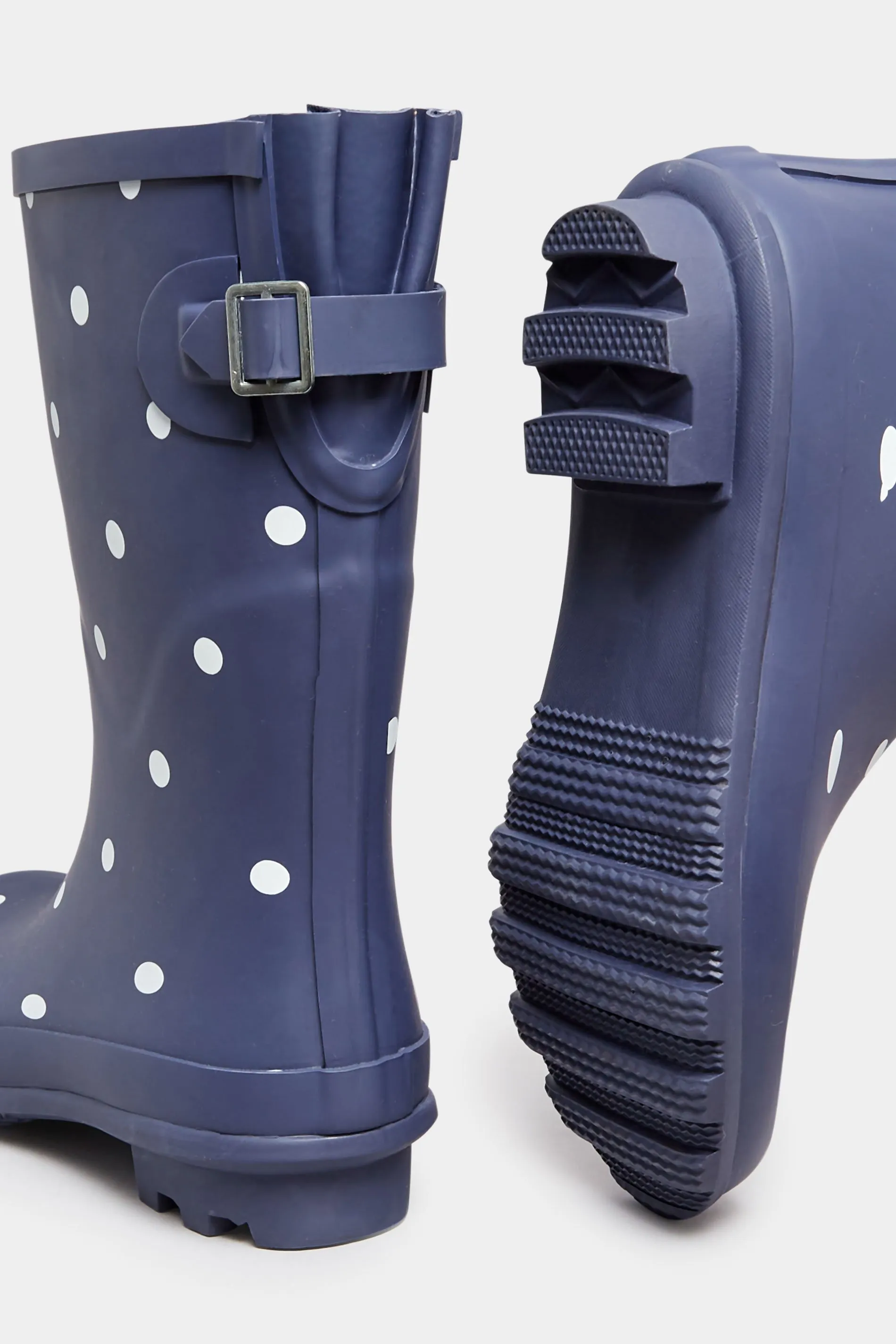 Navy Blue Spot Print Mid Calf Wellies In Wide E Fit