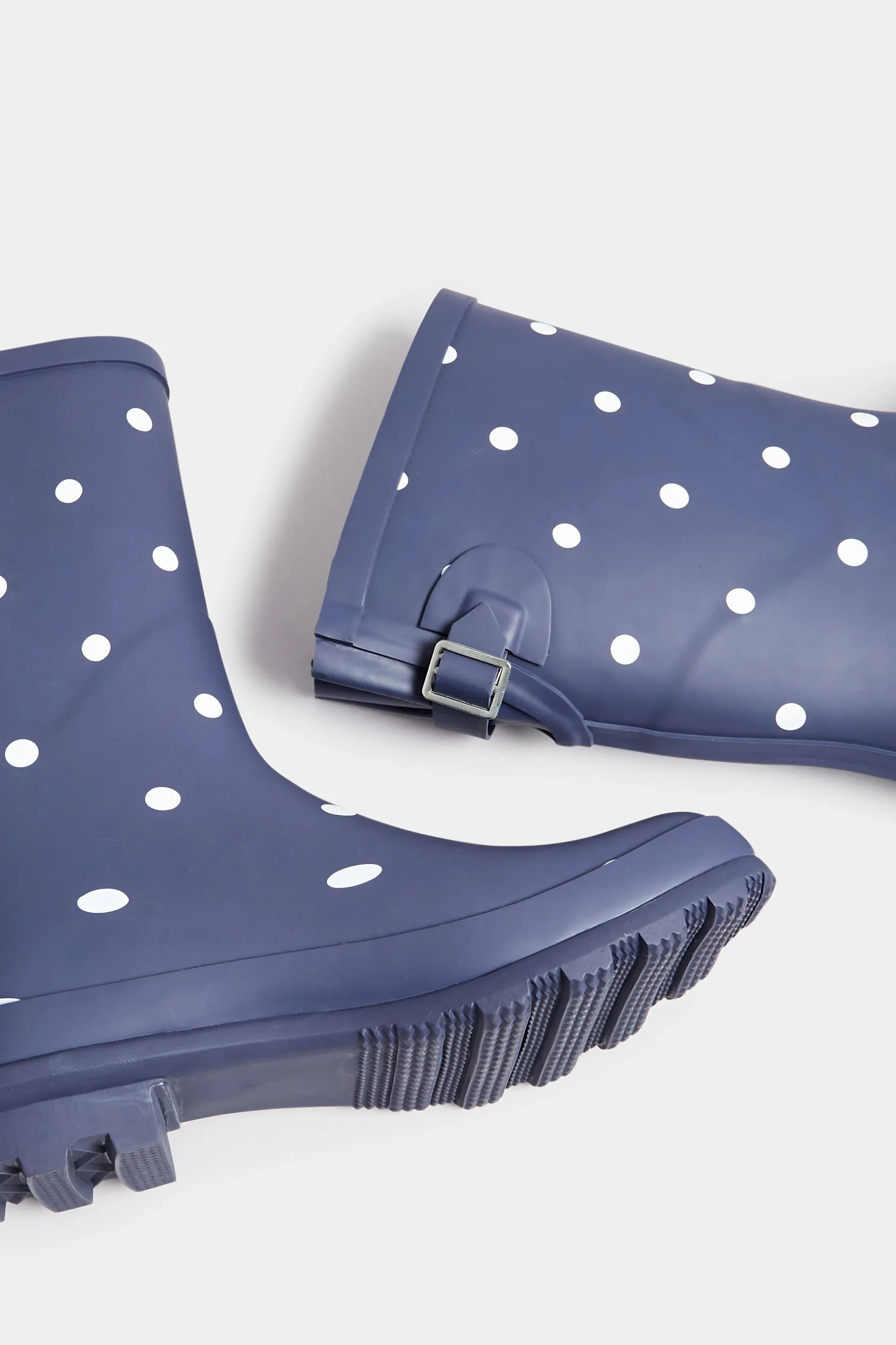 Navy Blue Spot Print Mid Calf Wellies In Wide E Fit