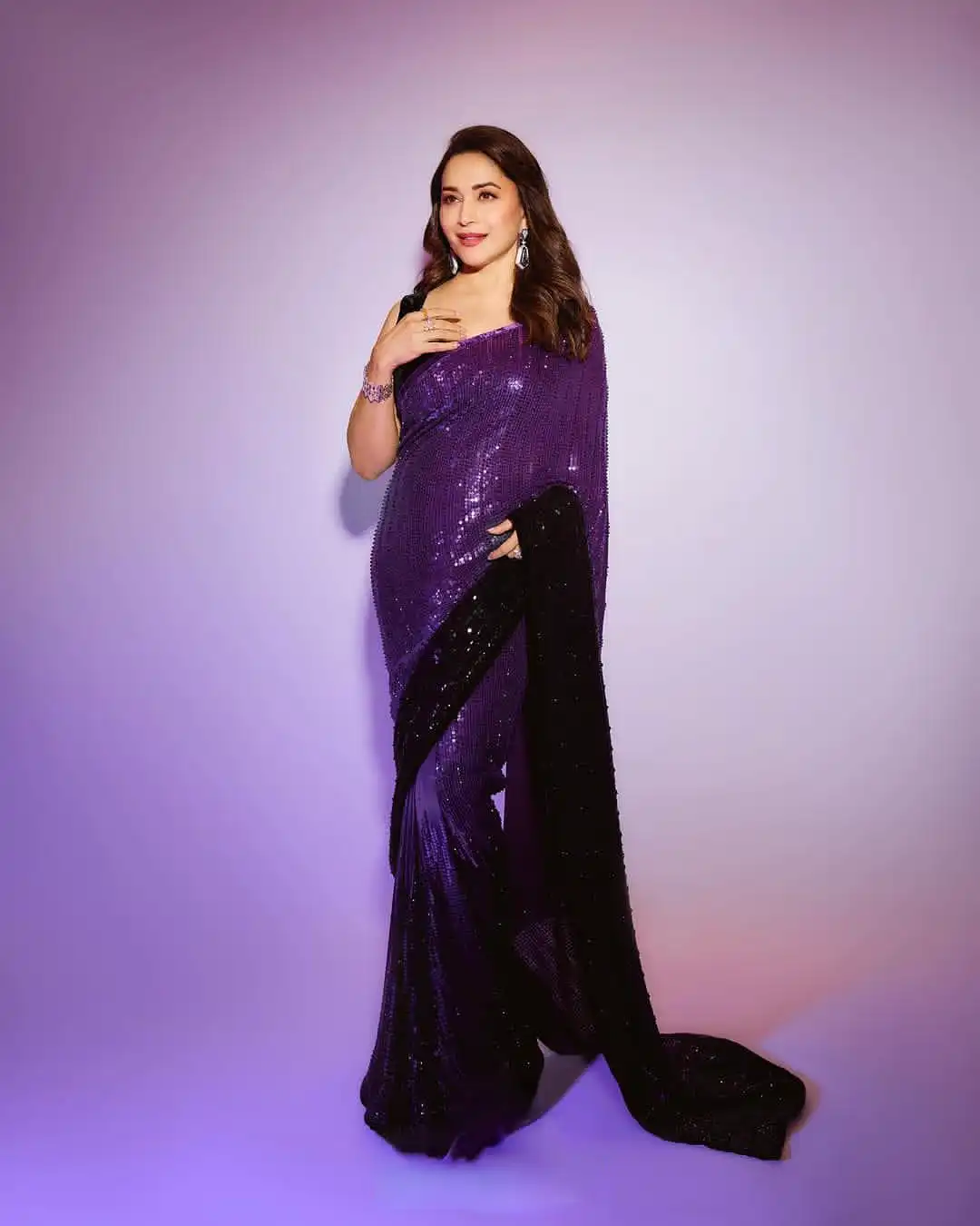 New Bollywood MADHURI DIXIT inspired Block Buster Design Launching Sequins Saree for women -SSS001MD