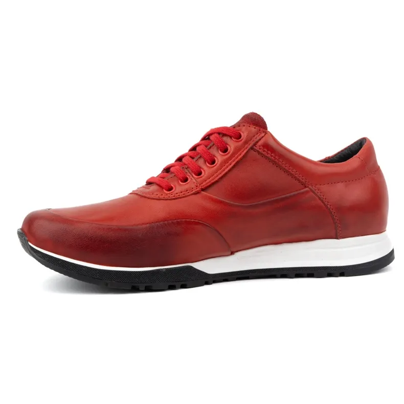 Olivier Men's leather sports casual shoes 902KNT red