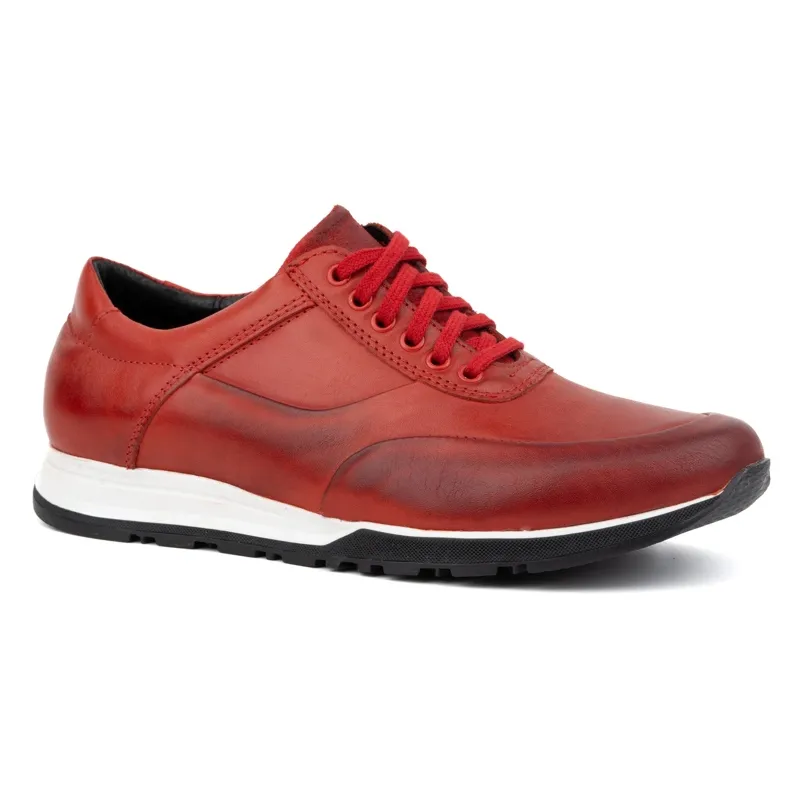 Olivier Men's leather sports casual shoes 902KNT red