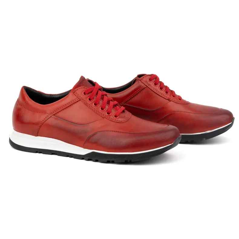 Olivier Men's leather sports casual shoes 902KNT red