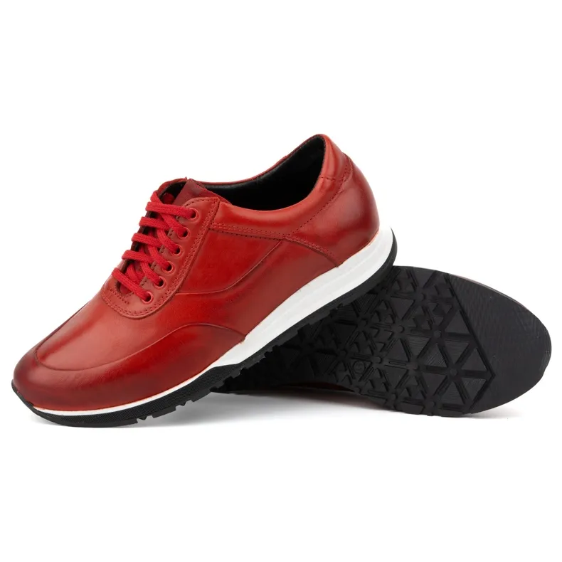 Olivier Men's leather sports casual shoes 902KNT red