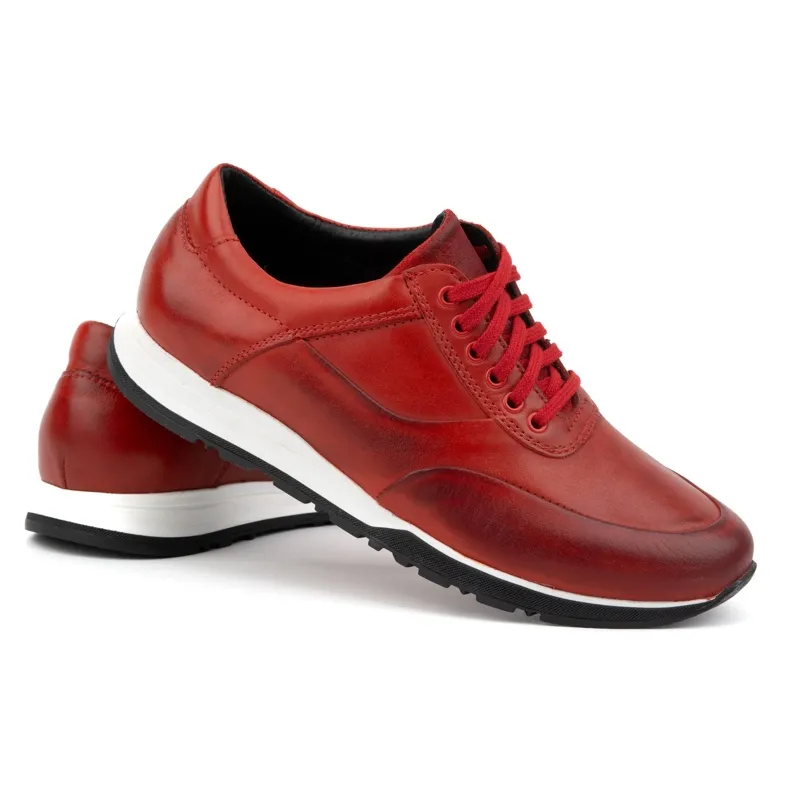 Olivier Men's leather sports casual shoes 902KNT red