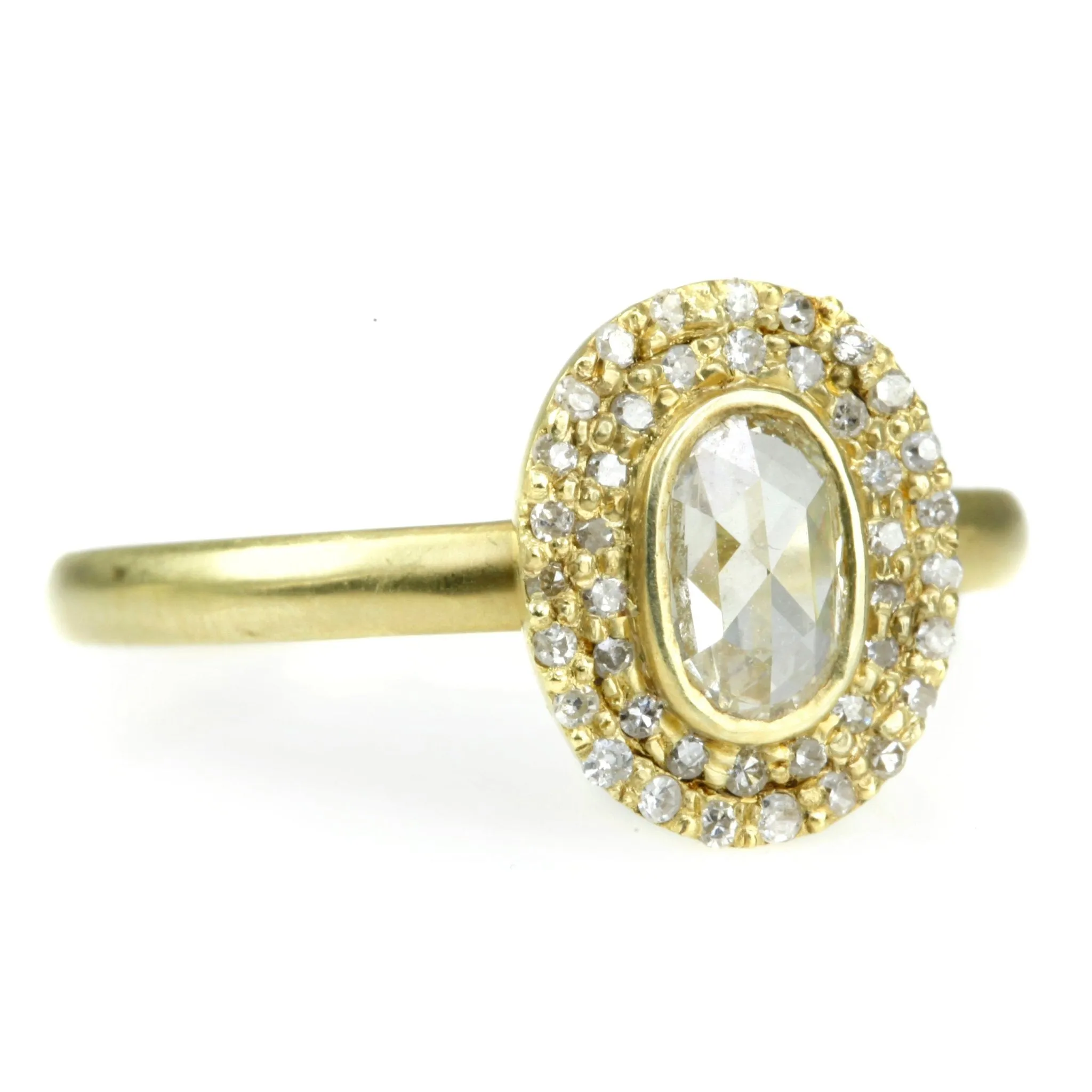 Oval Rosecut Diamond Ring with Double Diamond Halo