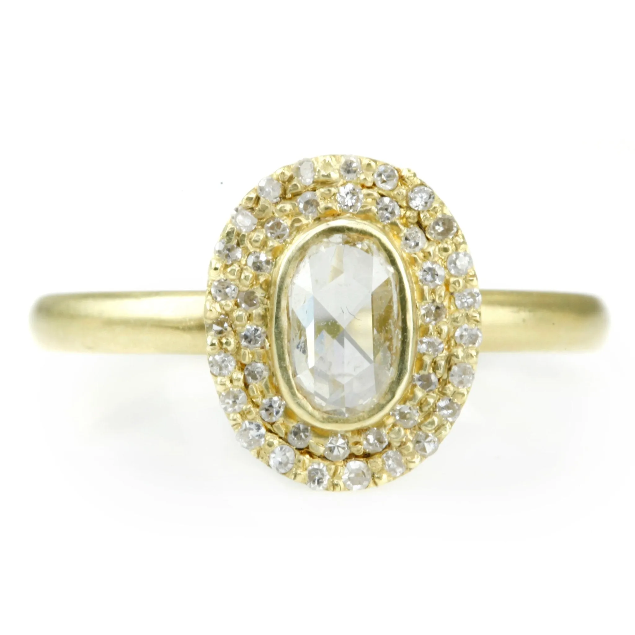 Oval Rosecut Diamond Ring with Double Diamond Halo