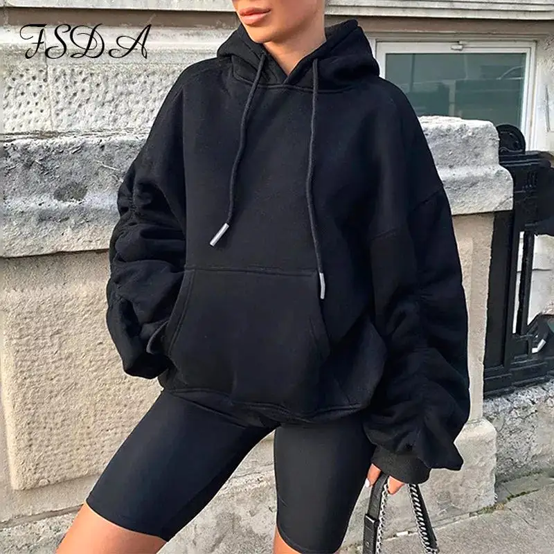 Oversized Puff Sleeve Hooded Top