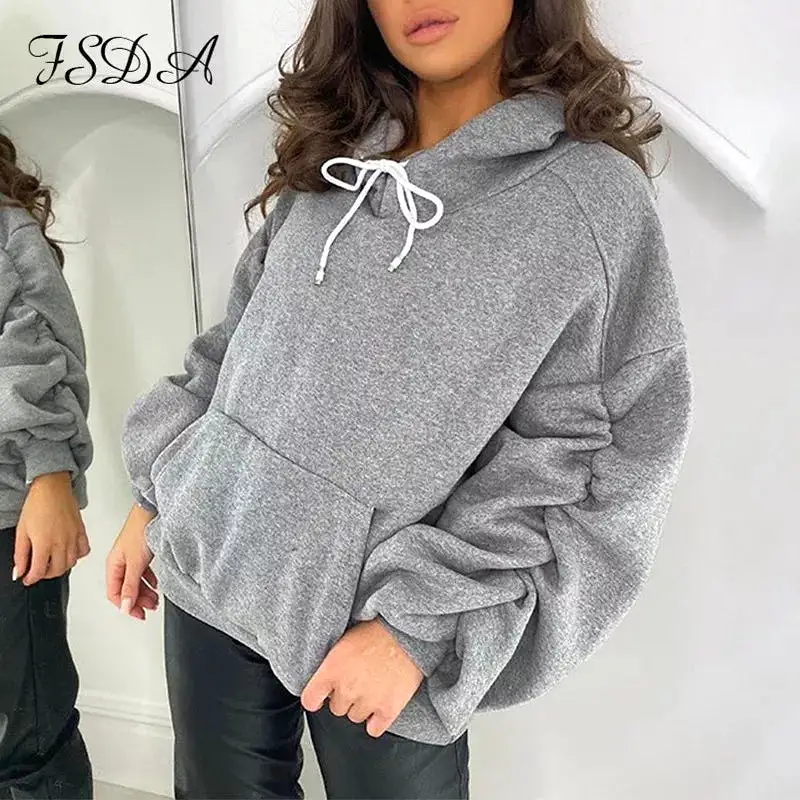 Oversized Puff Sleeve Hooded Top