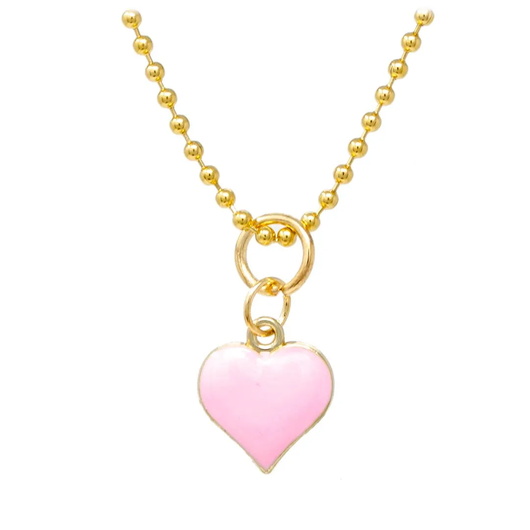 Pink Heart Gold Charm Necklace