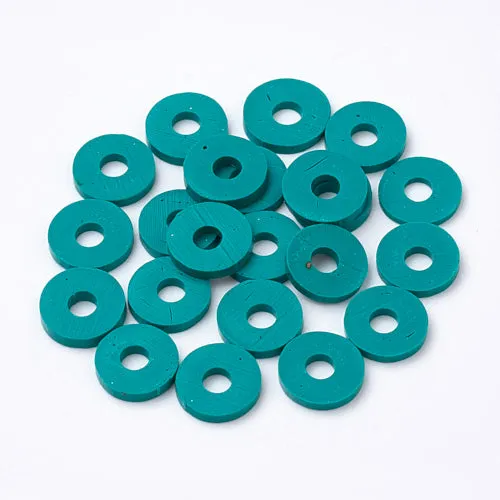 Polymer Clay Beads, Fimo, Katsuki, Heishi, Flat, Round, Dark Cyan, 6mm